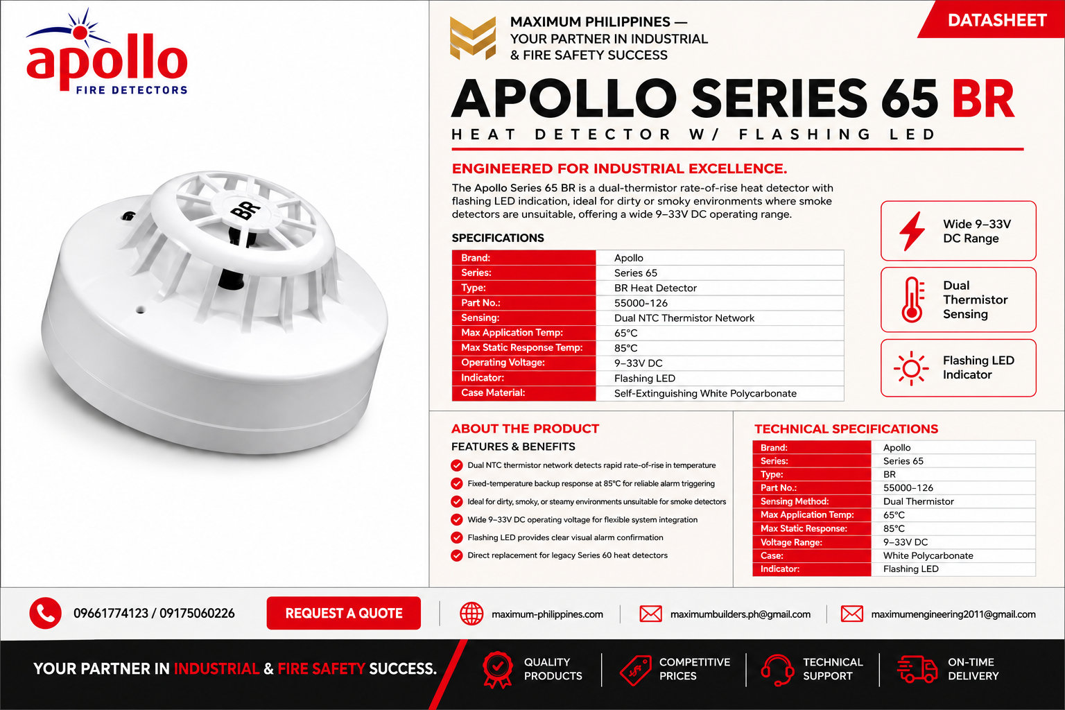 Series 65 BR Heat Detector w/ Flashing LED Brochure