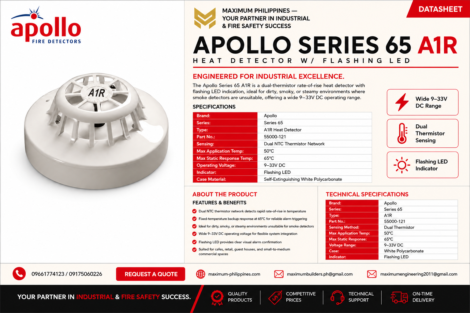 Series65a Heat Detector w/ Flashing Led Brochure