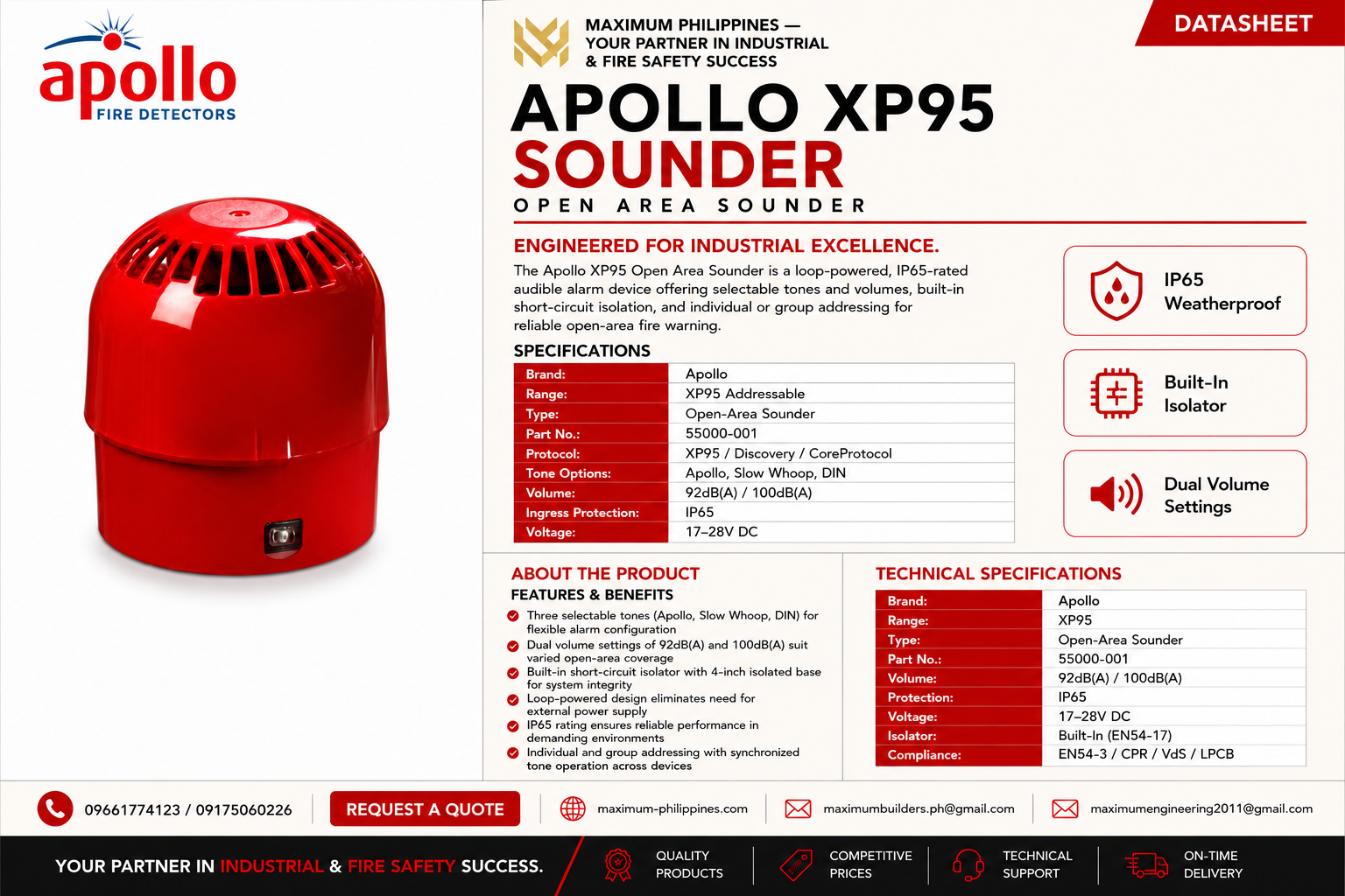 XP95a Open Area Sounder Brochure