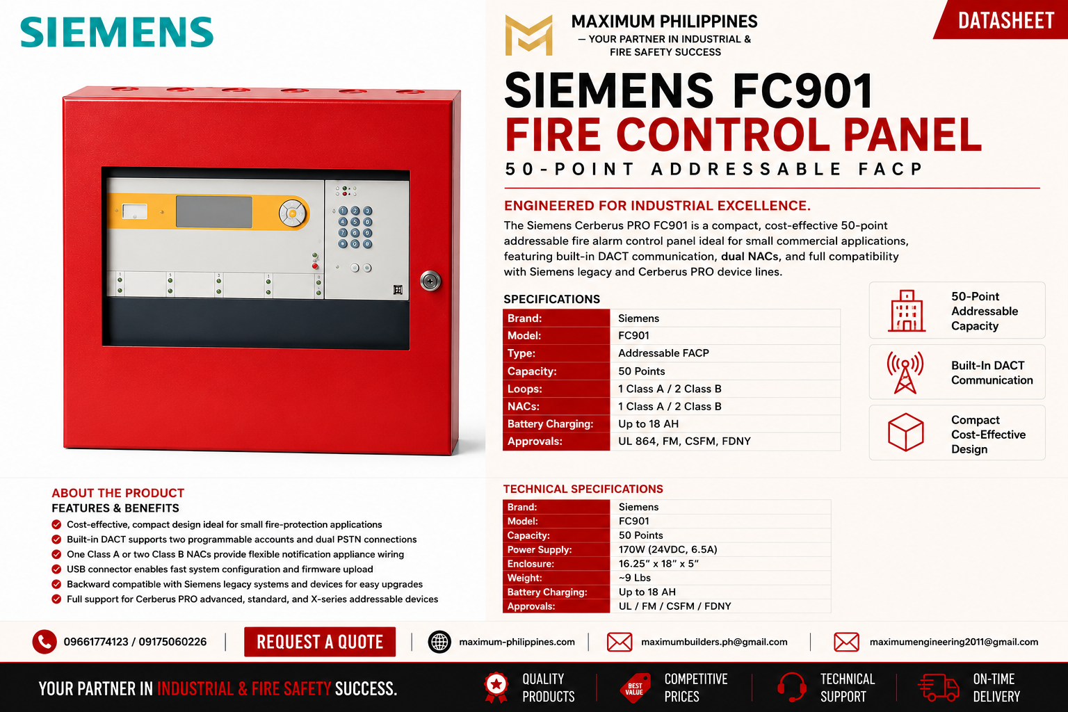 Siemens Cerberus PRO FC901 50-Point Addressable Fire Alarm Control Panel (FACP) Brochure