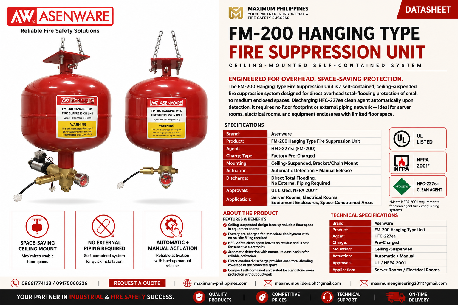 FM-200 Hanging Type Fire Suppression Unit Brochure