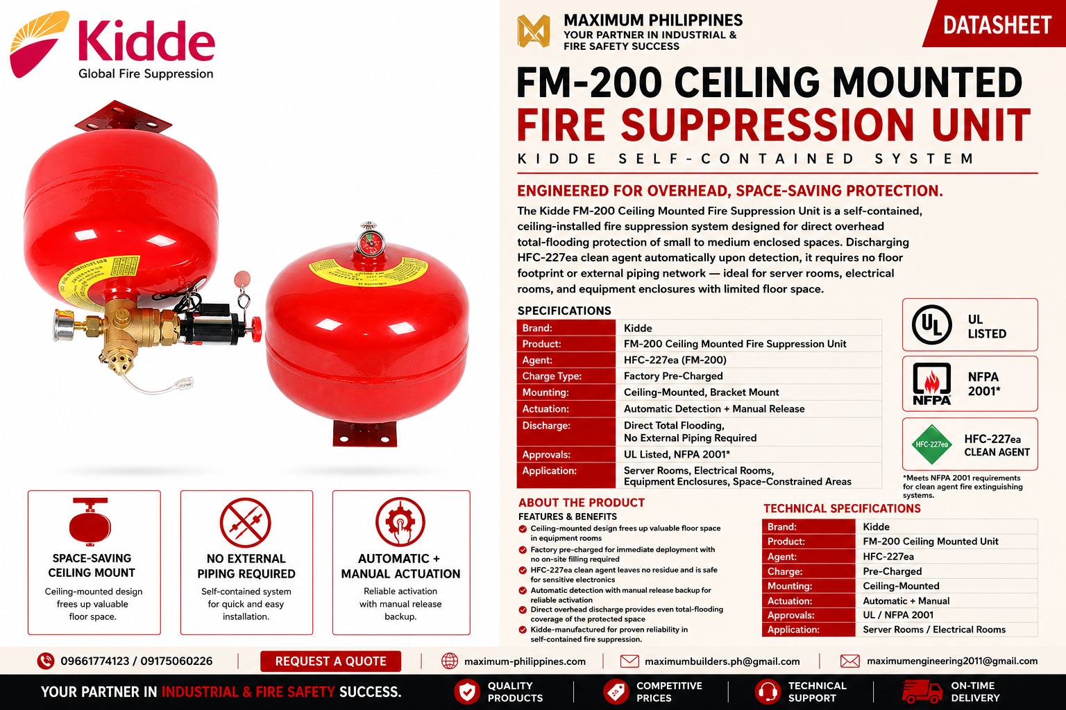 FM-200 Ceiling Mounted Fire Suppression Unit Brochure