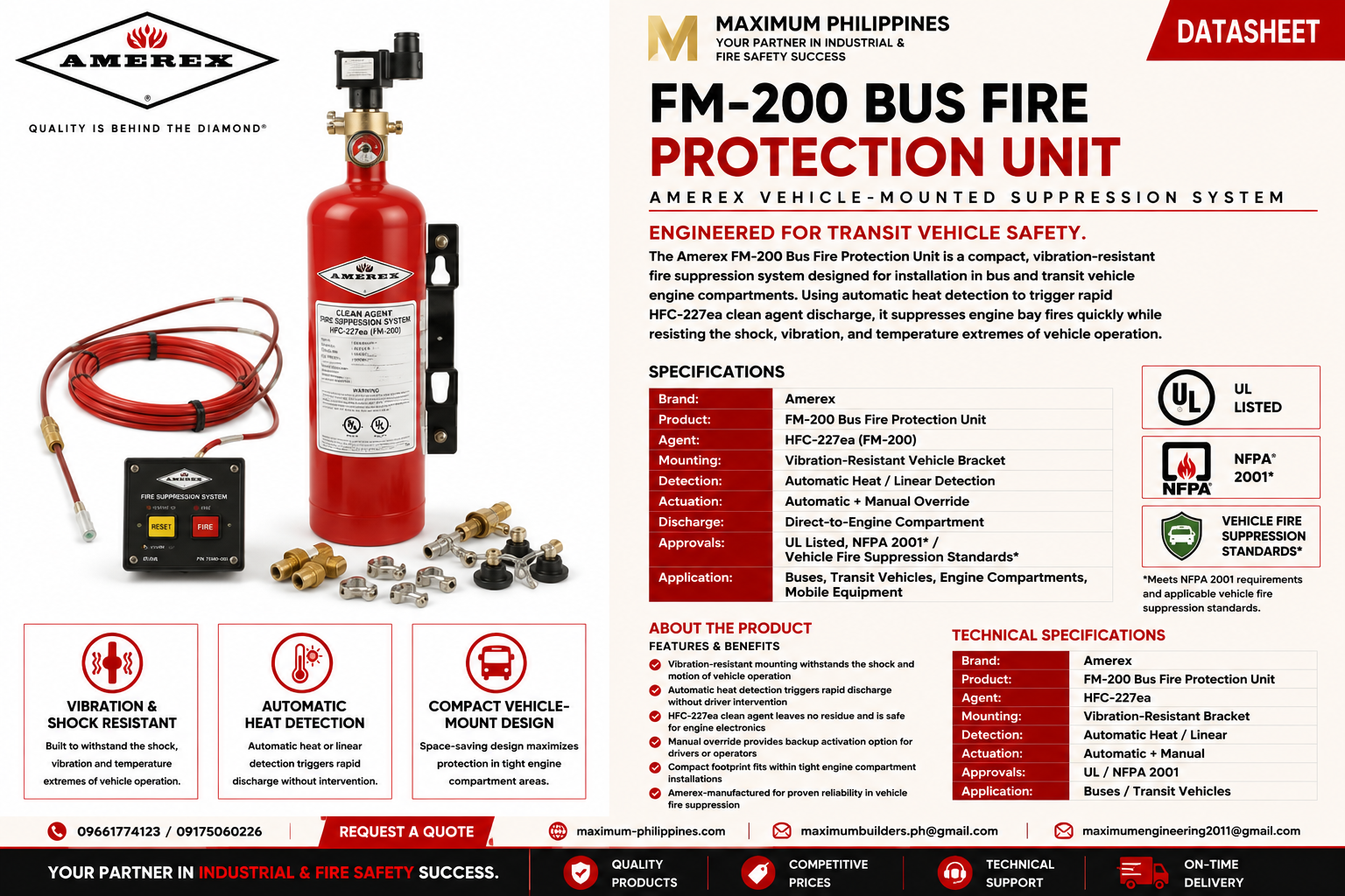 FM-200 Vehicle Engine Fire Suppression Unit Brochure