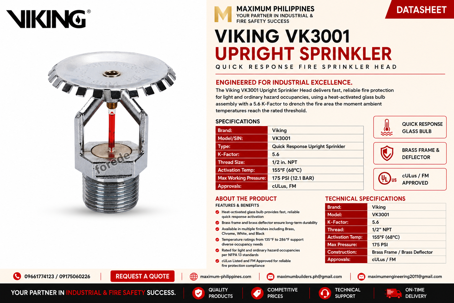 Upright Sprinkler Head Brochure